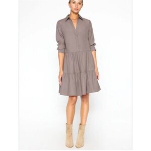 Brochu Walker Gray Casual Shirt Dress with Cuffed Sleeves and Notched Collar